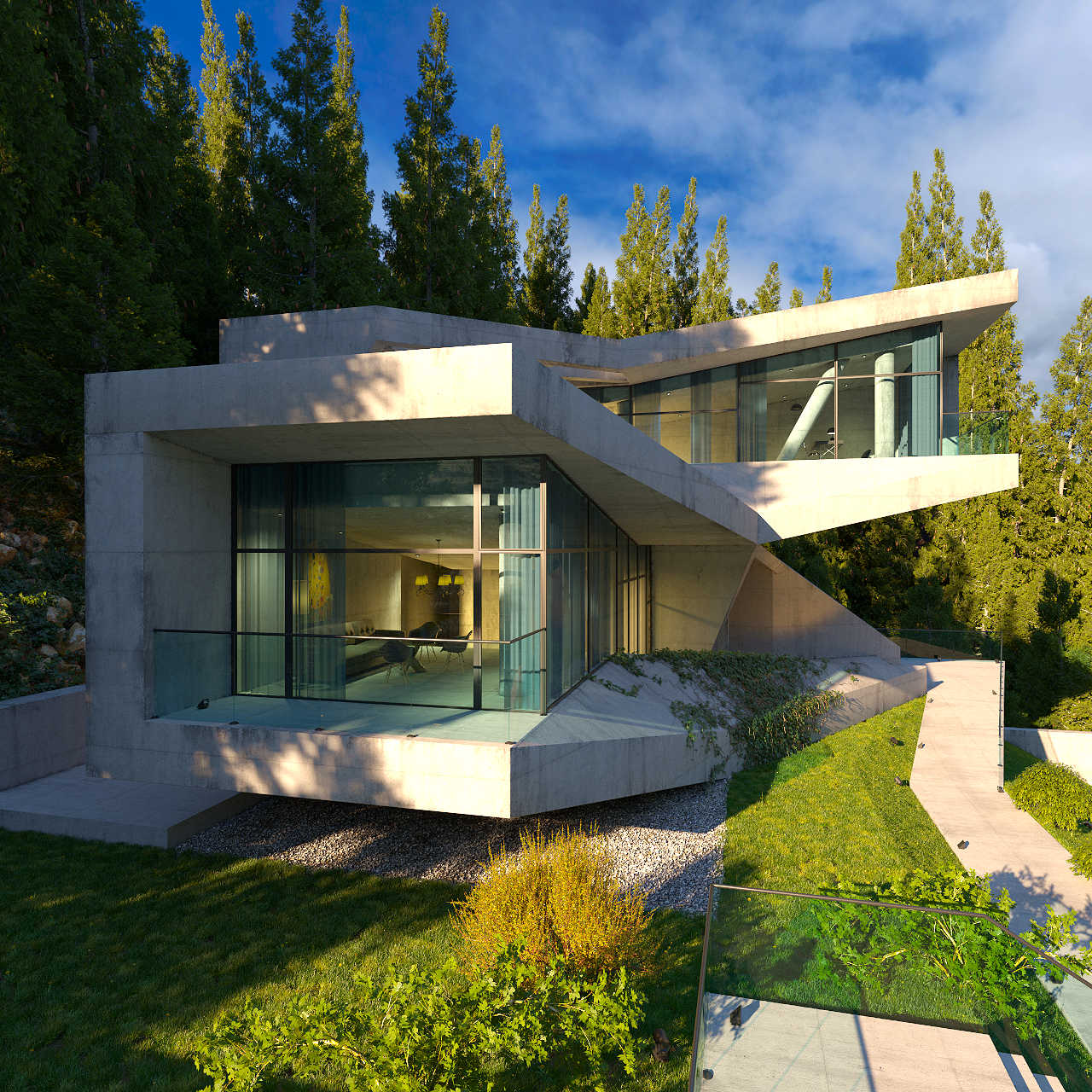 Architecture Architekturvisualisierung Betonhaushaus Full CGI Plants Environment 3d Visualisierung