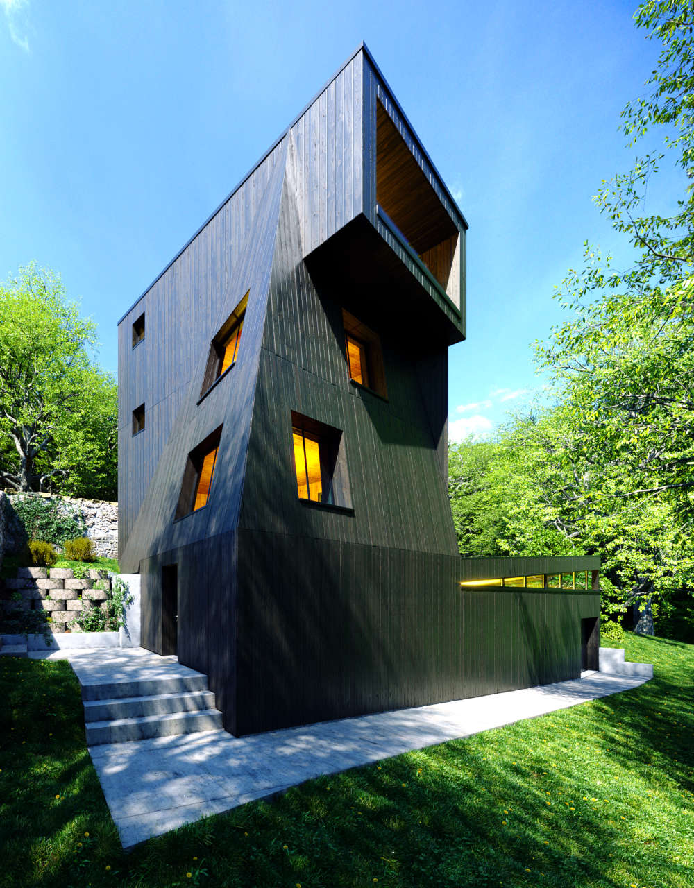 Architecture Architekturvisualisierung Holzhaus Full CGI Plants Environment