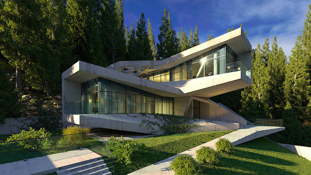 Architecture 3d Architekturvisualisierung Betonhaushaus Full CGI Plants Environment